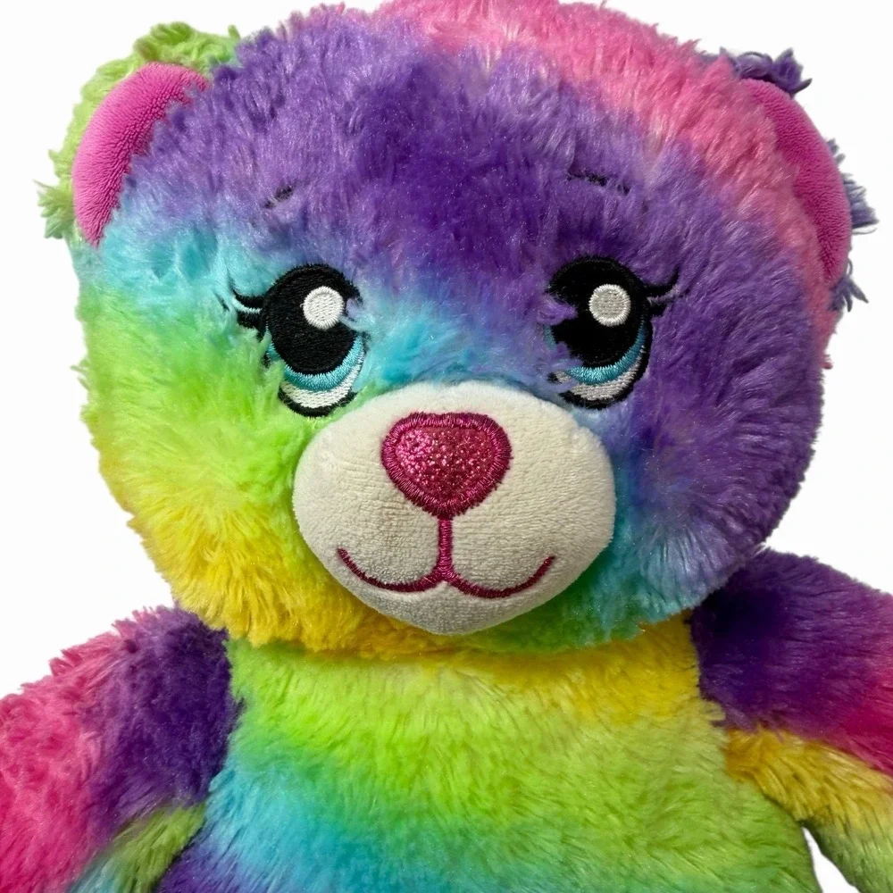 Build-A-Bear Workshop Rainbow Striped Teddy Bear Plush Blue Eyes Pink Nose